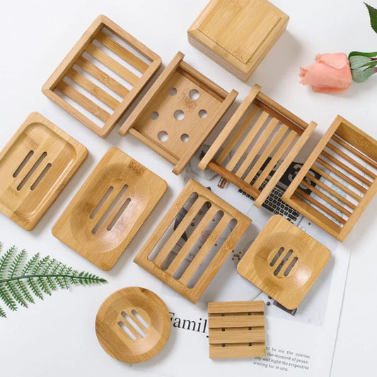 HOT Wooden Natural Bamboo Soap Dishes Tray Holder Storage Soap Rack Plate Box Container Portable Bathroom Soap Dish Storage Box