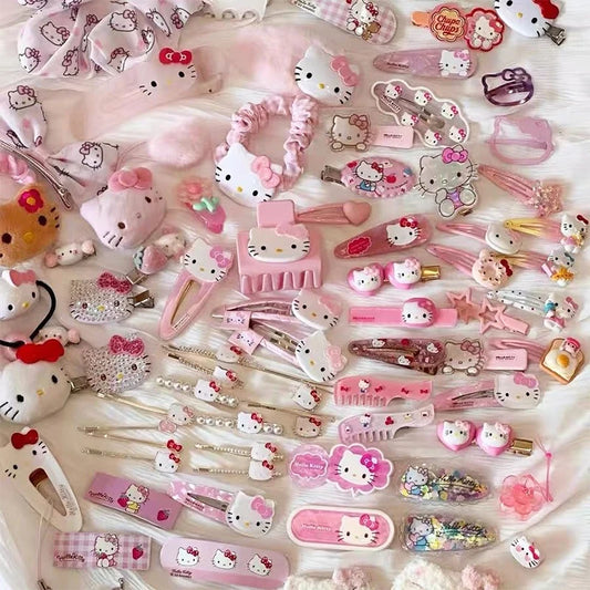19Pcs Kawaii Sanrio Hello Kitty Hairpin Kuromi Cinnamoroll Cartoon Student Hair Clip Children's Hair Accessories Toys Girls Gift